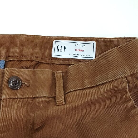 GAP Skinny Performance Chino Pants Mens 30x34 Sable Brown Cotton Blend Slim Fit - Picture 4 of 10
